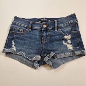 Hollister Low Rise Micro Mini‎ Blue Jean Shorts Juniors 1 Distressed Mall Booty